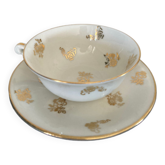 Tasse en porcelaine de Limoges + 2 soucoupes assorties