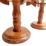 Portuguese mid century natutal wood straw organic material bedside table lamps 1960s SET of 2