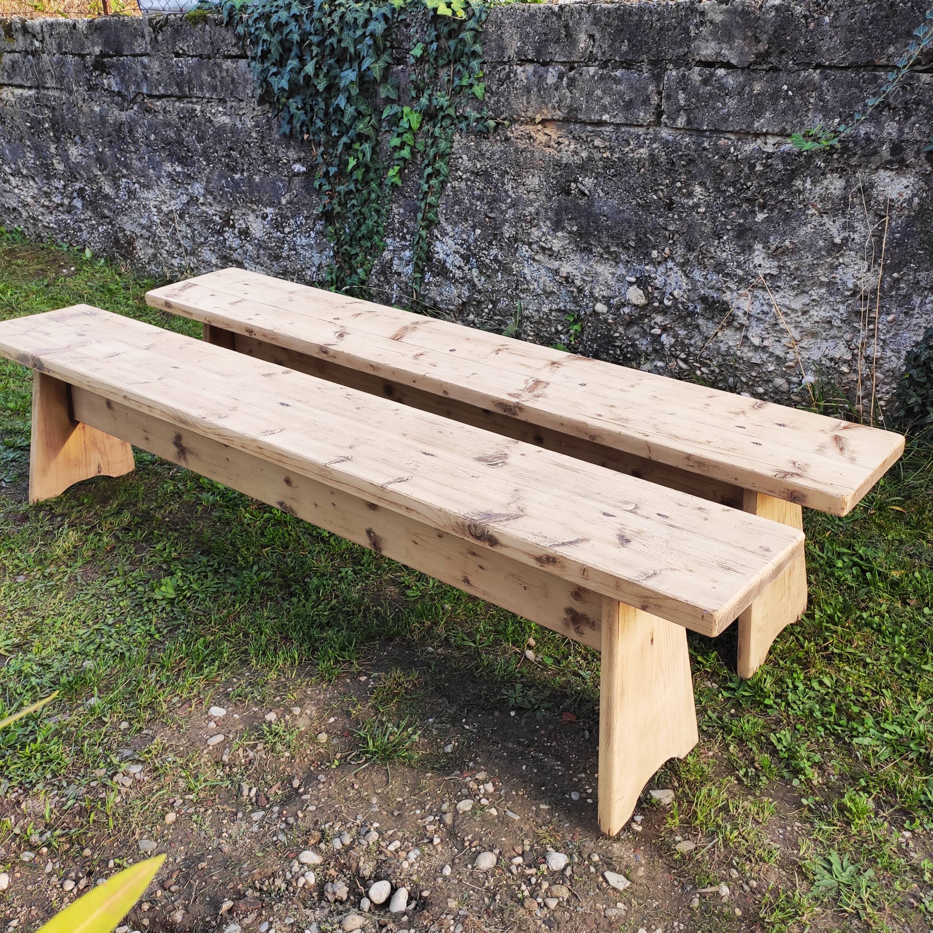 Paire de bancs de ferme bois massif 2 M