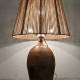 XXL vintage lamp in glazed stoneware and jute rope
