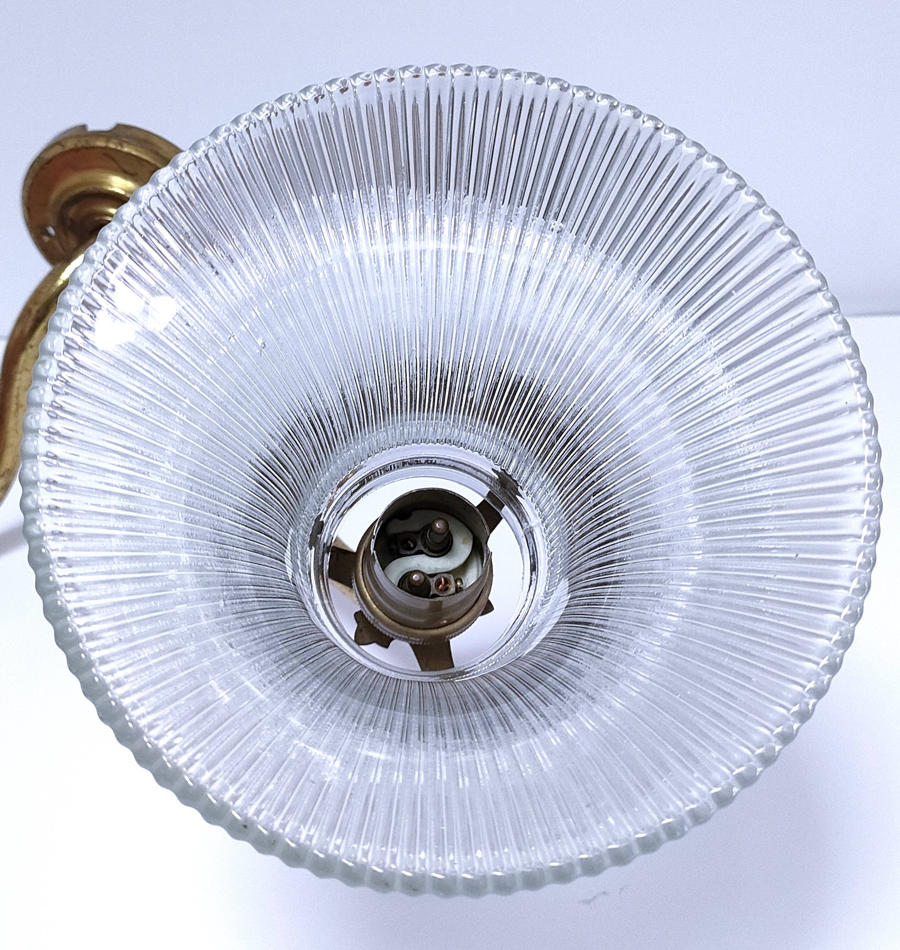 Double gilded bronze and glass wall lamp 1900