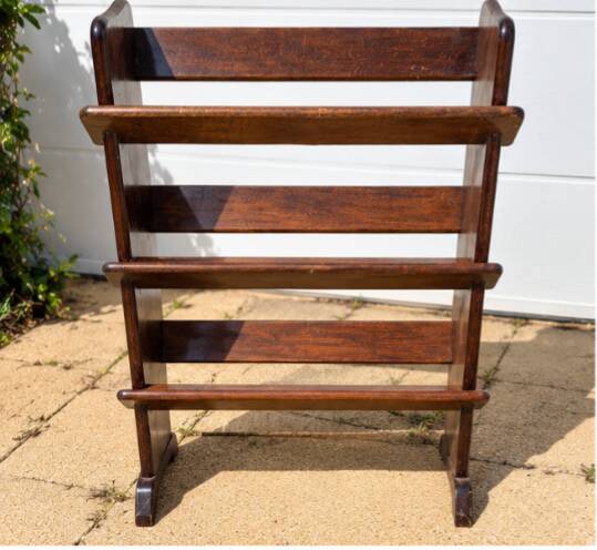 Vintage wooden magazine rack with 3 levels – display stand