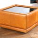 black leather and glass coffee table, vintage design