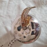 Boîte en métal argenté en forme de pomme style hollywood regency vintage