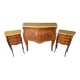 Louis XV style commode with marquetry and its pair of bedside tables.