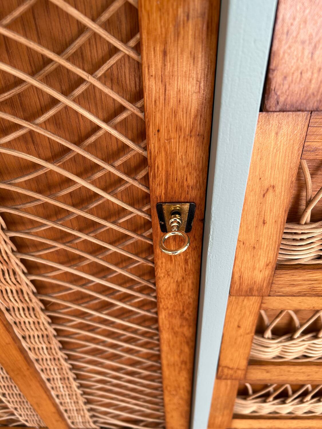 Oak and rattan wardrobe / chest of drawers