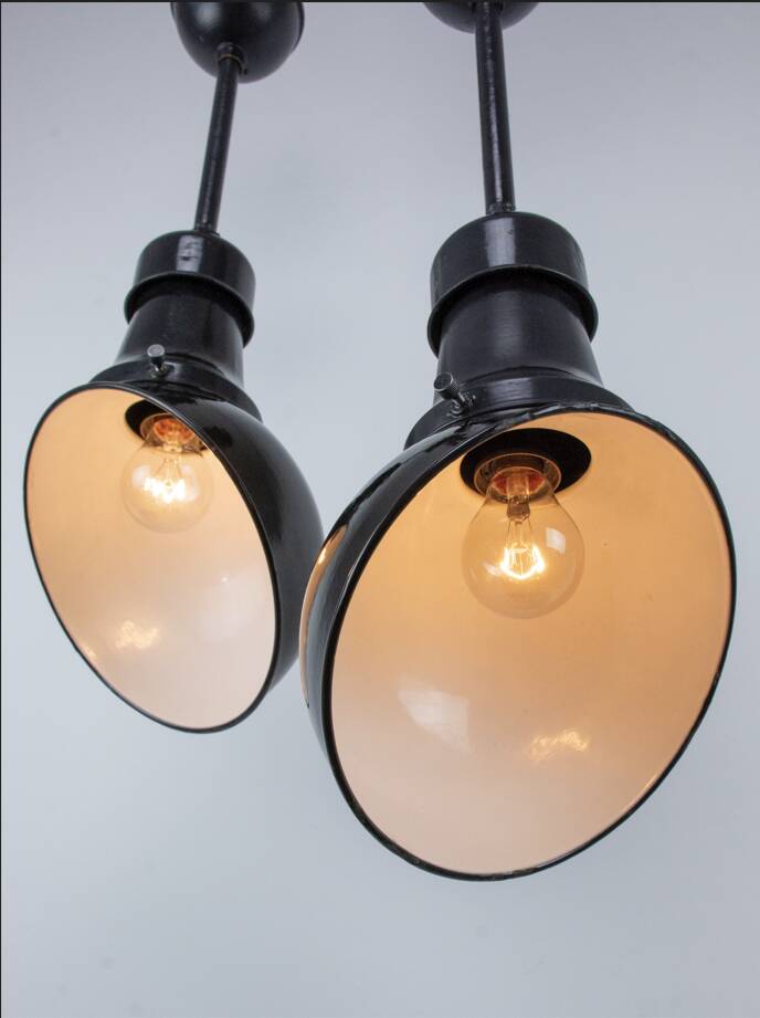 Set Of 2 Vintage Industrial Angled Enamel & Metal Black Lamps