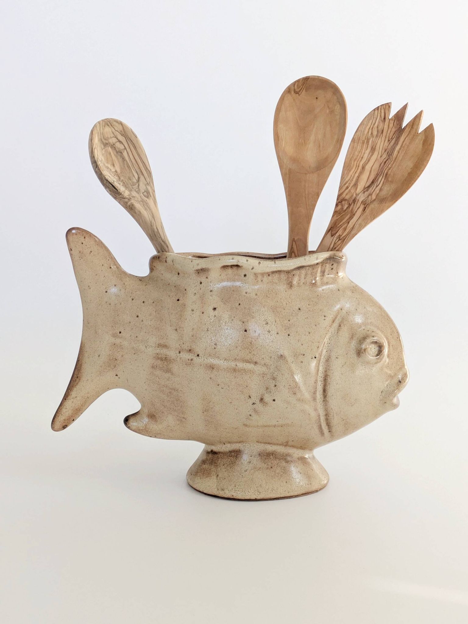 Vintage fish-shaped pot, French ceramic, 1960s