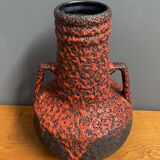 Fat Lava vase in red and black West Germany pottery