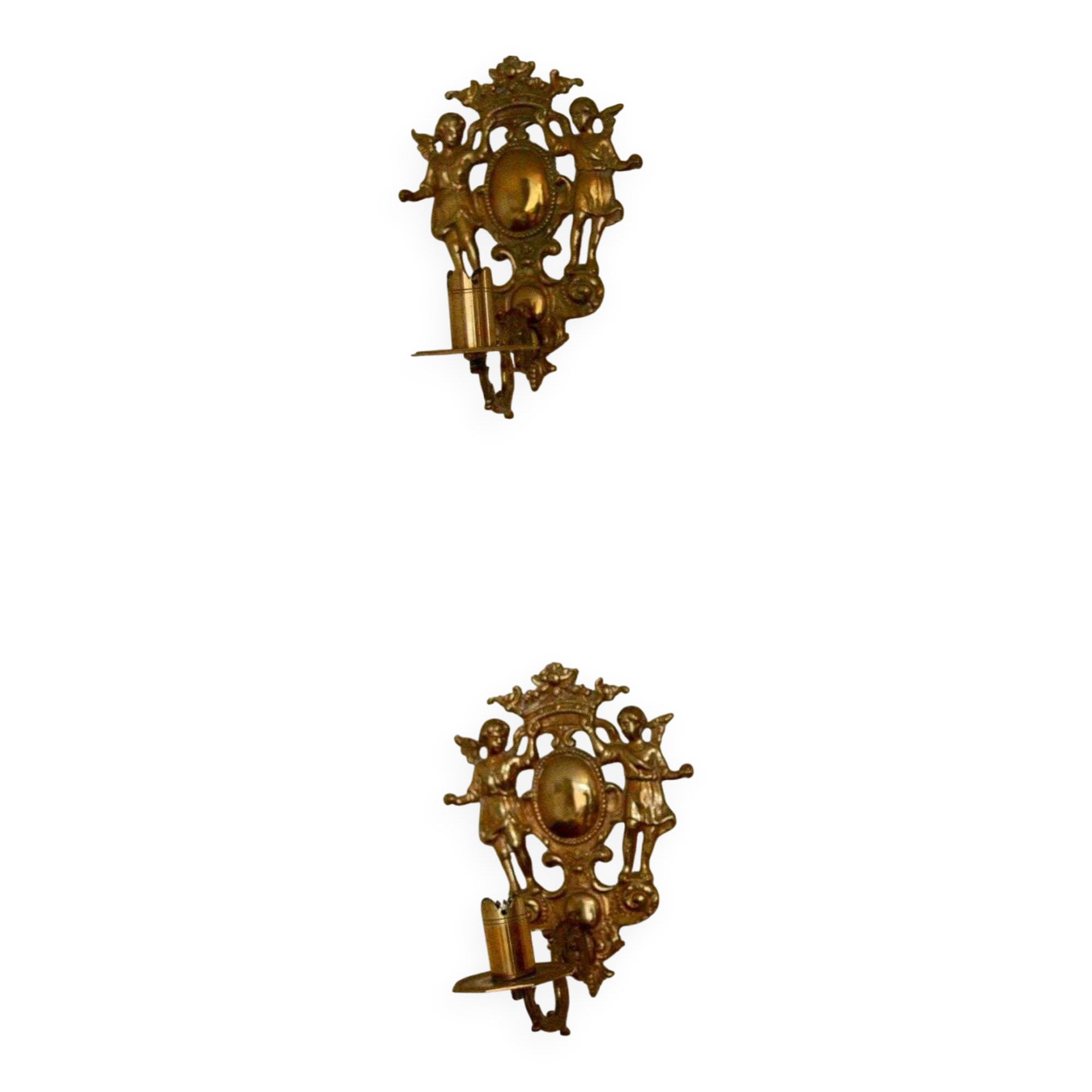 Pair of large Swedish brass wall sconces from the mid-century.
