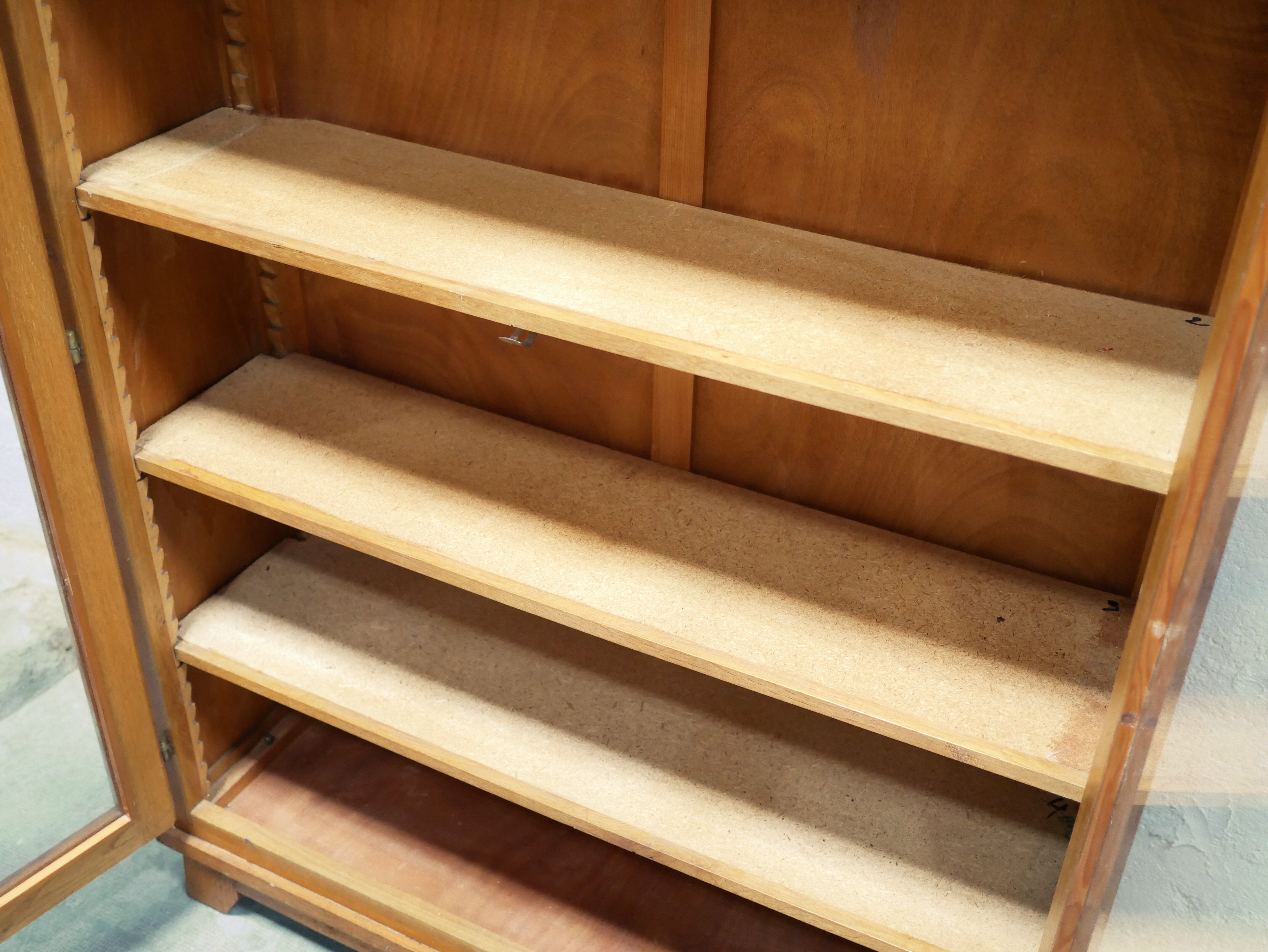 Vintage wooden glass bookcase cabinet