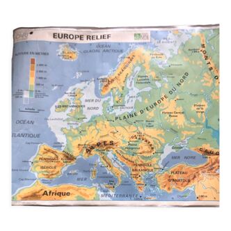 Ancient school map europe relief and politics