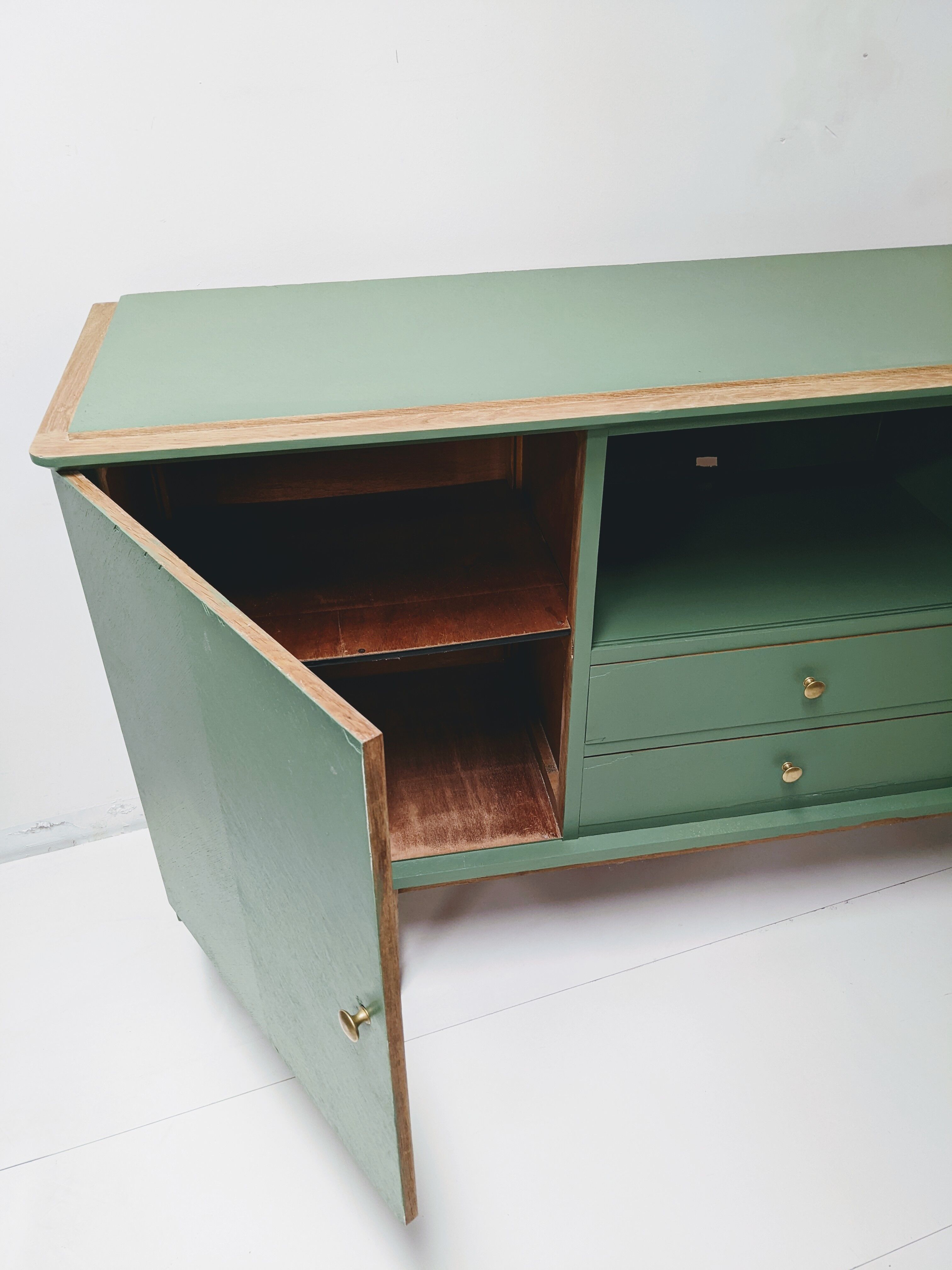 Vintage wooden and green sideboard
