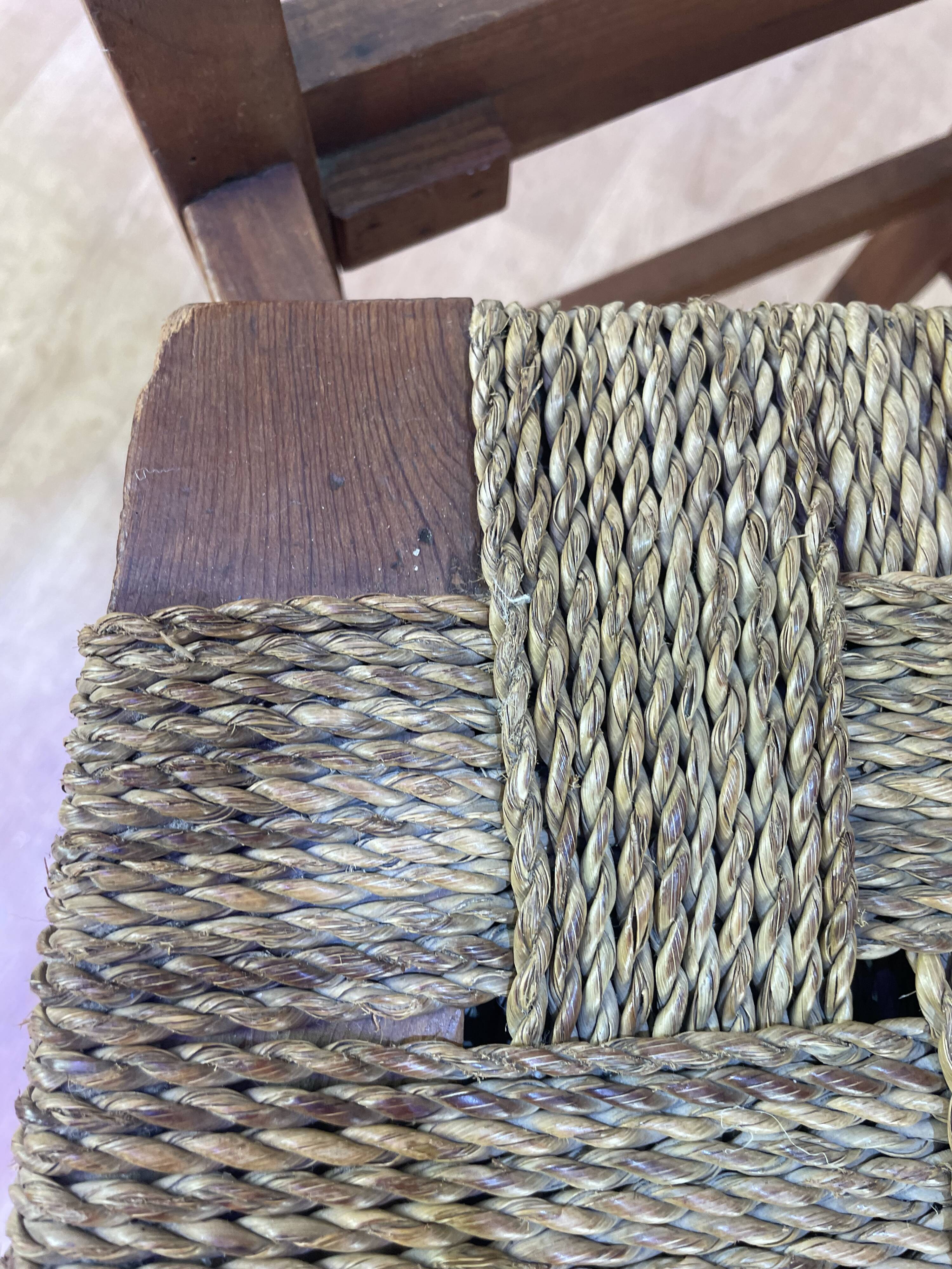 Set of 6 wooden and braided rope chairs