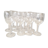 Suite of 11 engraved glass drip glasses from the 1930s 1940s