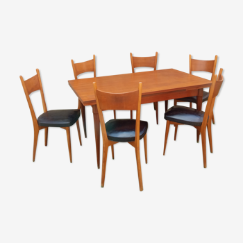 Ensemble années 50/60 table et chaises en teck