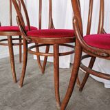 Set of 4 Vintage Bentwood Bistro Chairs, Red Upholstery