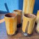 Vintage 1970s ceramic pitcher and glass set for orangeade, faux bamboo.