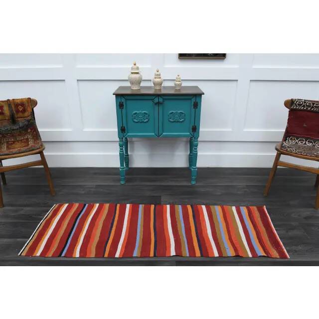 1970s Turkish Hand-Knotted Wool Cotton Red Kilim Runner Rug  62x183