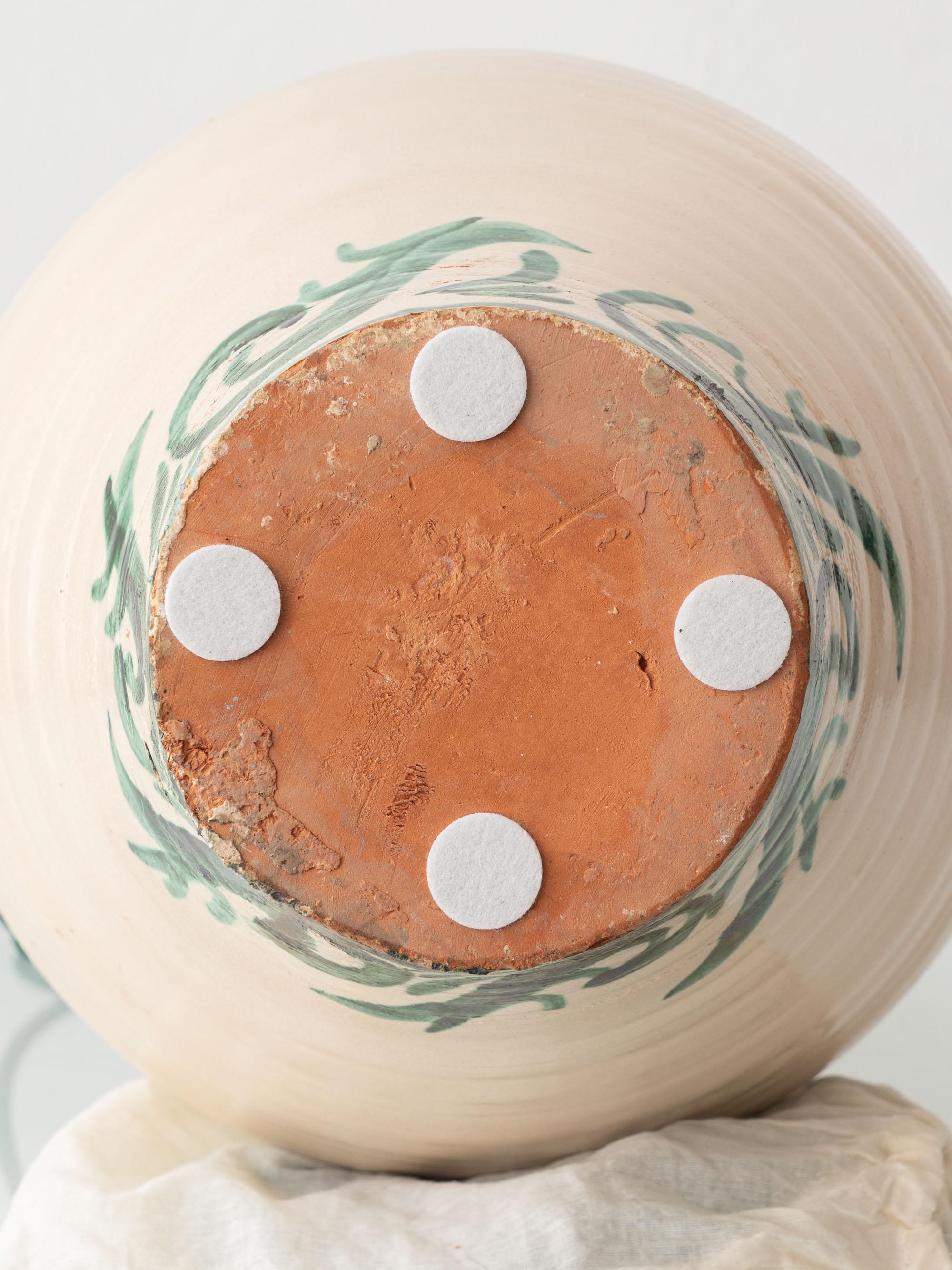 Spanish Revival Ceramic Table Lamp from Granada, New Green Silk Shade