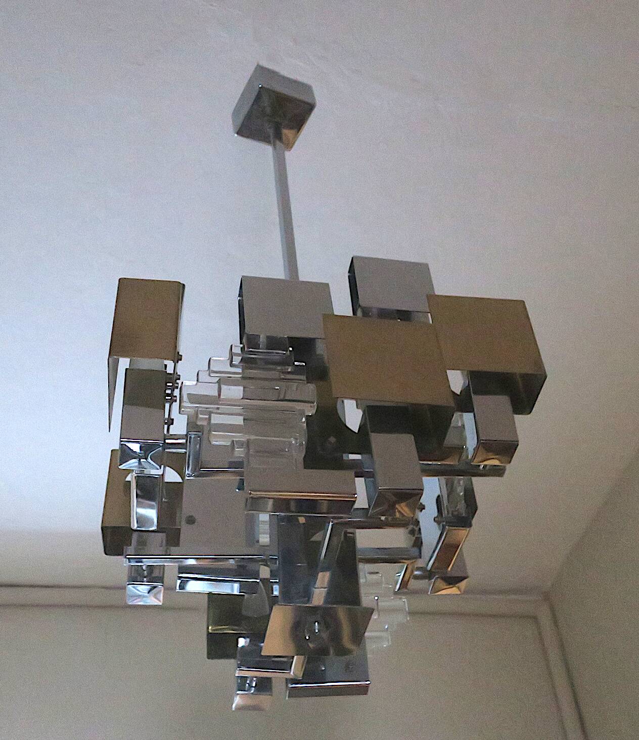 Lustre cubiste moderne italien Sciolari années 1960