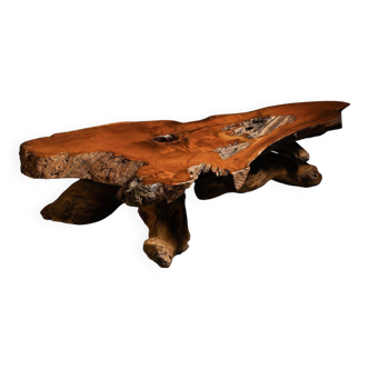 Coffee table made from sequoia root, American craftsmanship, Redwood Park, California, around 1970.