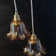 Suspension cascade 2 amber tulip glasses, vintage upcycled