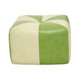Pouf carré vintage skaï simili cuir vert crème 43cm