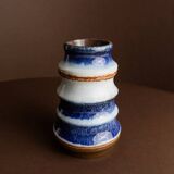 Blue and White Striped Ceramic Vase by Strehla – German Mid-Century, 1960s