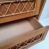 Commode bois et rotin vintage