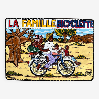 Family Bicycle painting plaque (Burkina Faso)