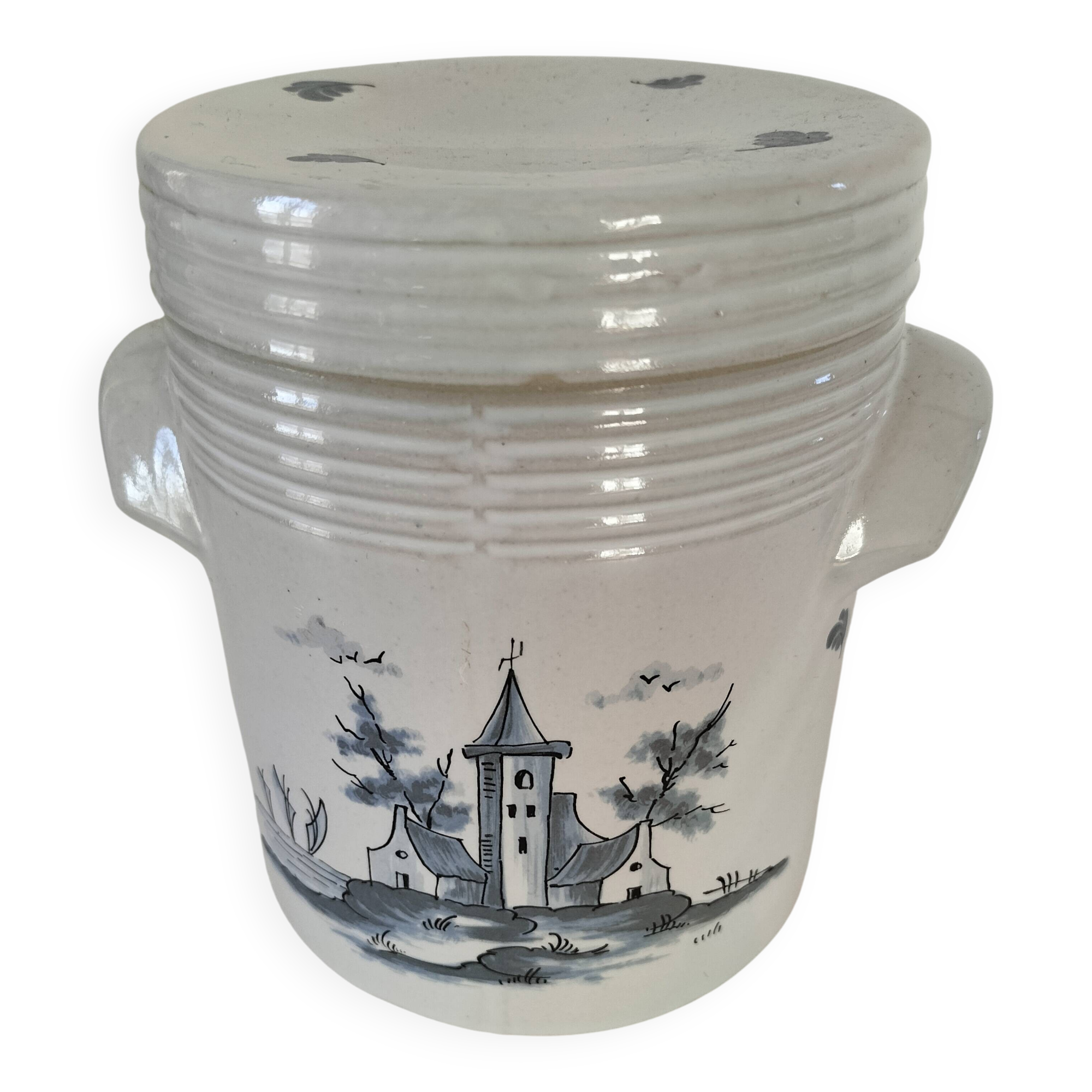 Stoneware storage jar with blue decoration – La Chapelle des Pots