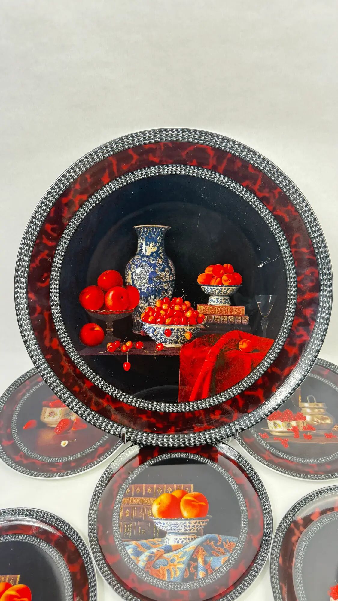Bernardaud Limoges "Red Fruits" by Jean-Claude Chauray, 7 pieces