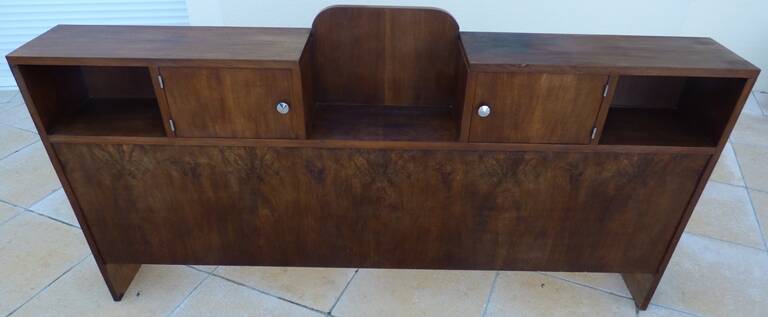 Art Deco headboard with two doors and 3 niches in walnut veneer
