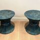 Pair of Bamboo Side Tables in the Shape of a Wheat Sheaf. Turquoise Lacquered.