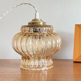Lampe suspension baladeuse tulipe ancienne en verre doré LAMP-7405