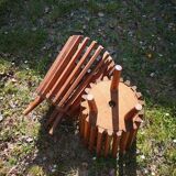 Pair wooden trash cans 70s