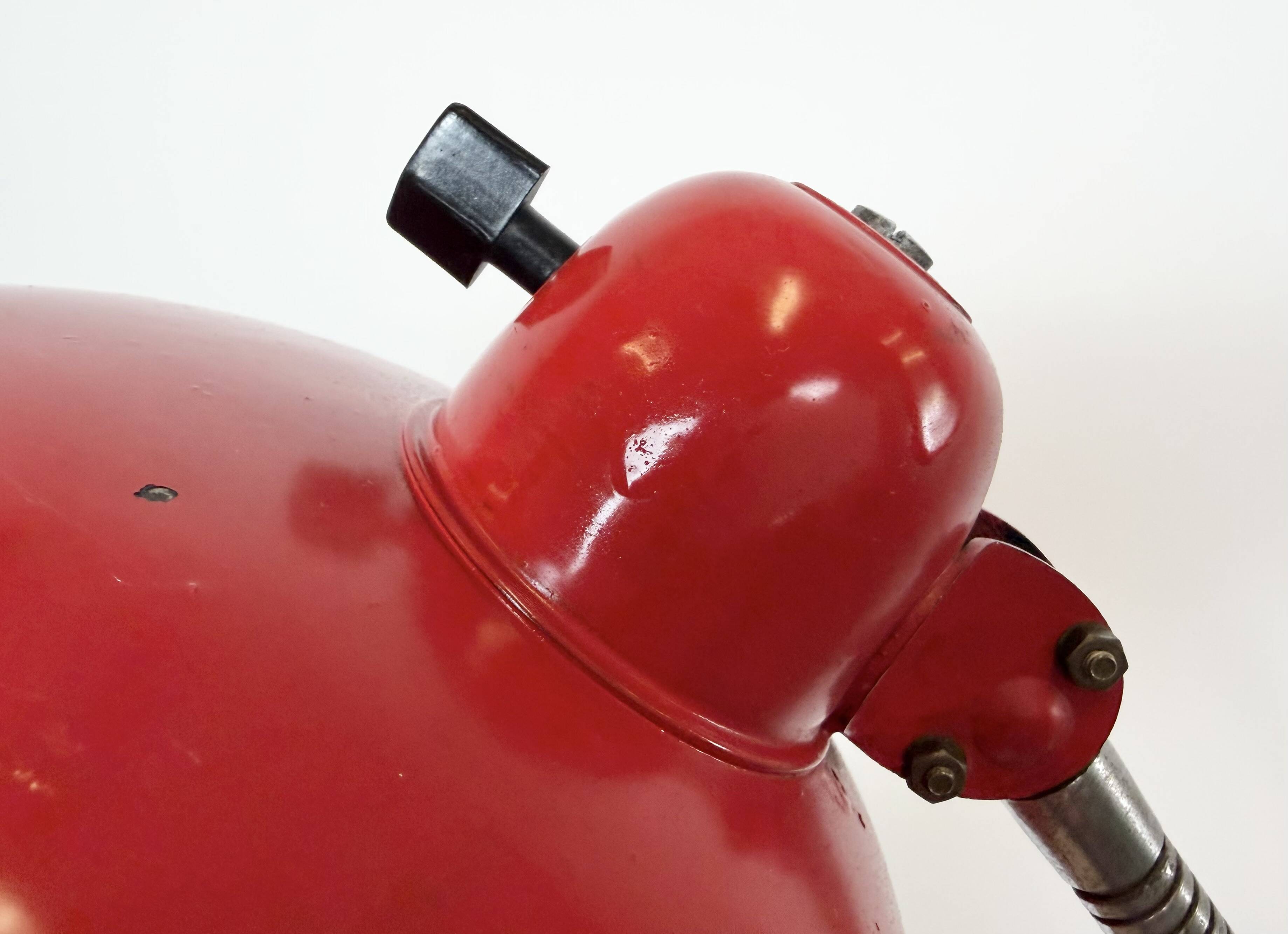 Large Red Industrial German Workshop Table Lamp from Helo Leuchten, 1950s