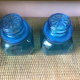 2 blue glass jars