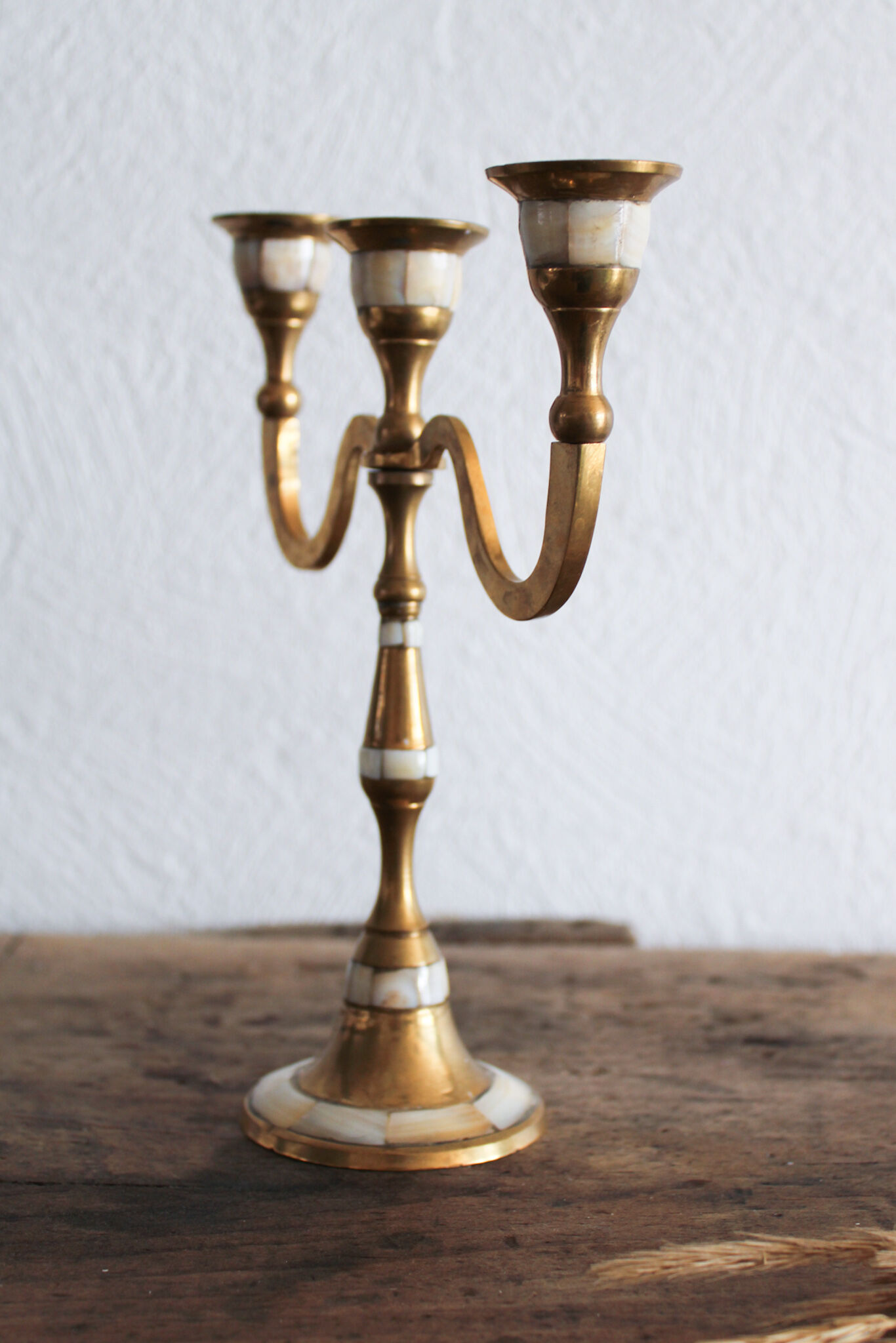 Chandelier 3 branches en laiton et nacre
