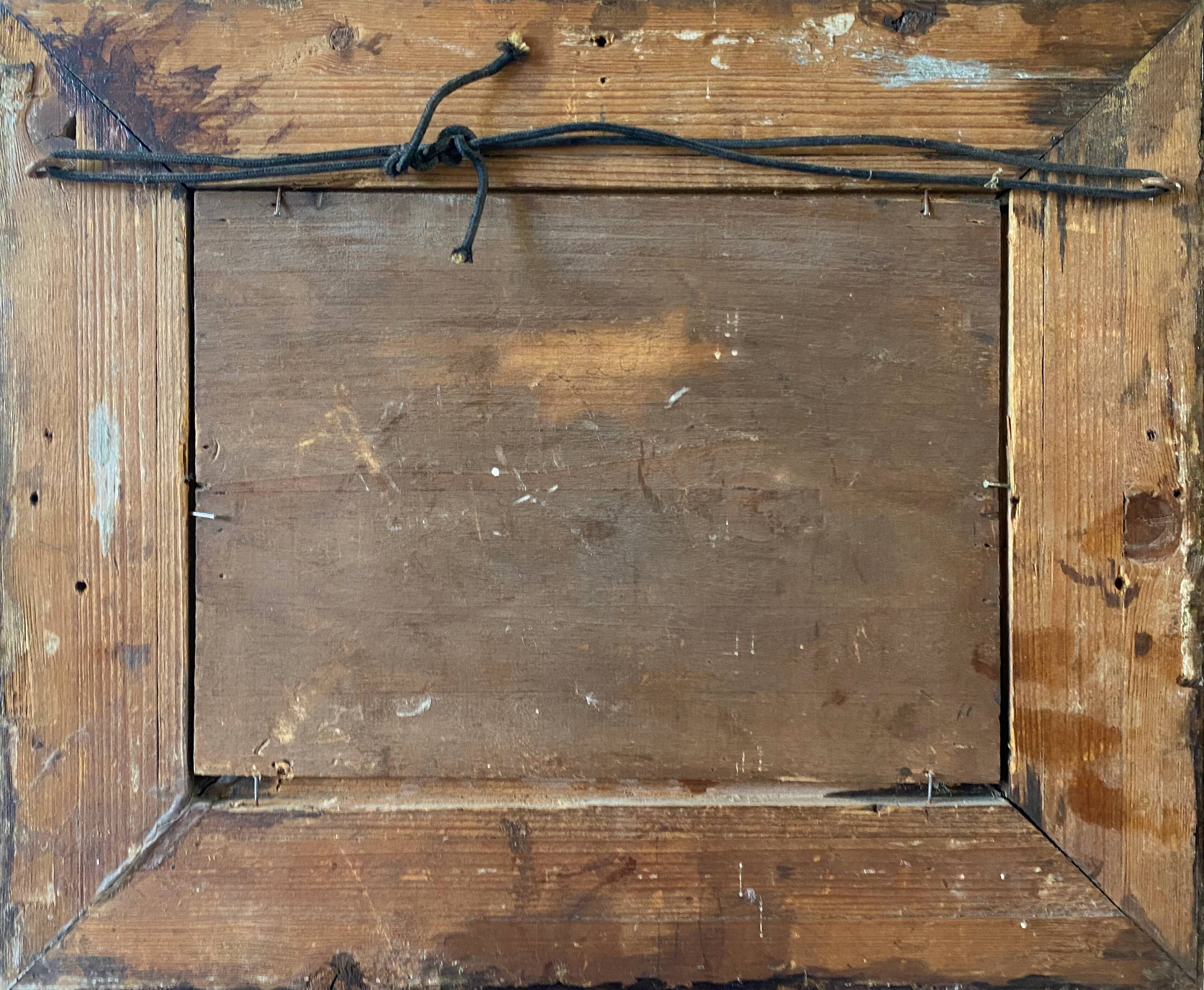 Nineteenth century painting HSP "Jetty of flowers" signed E. May + frame