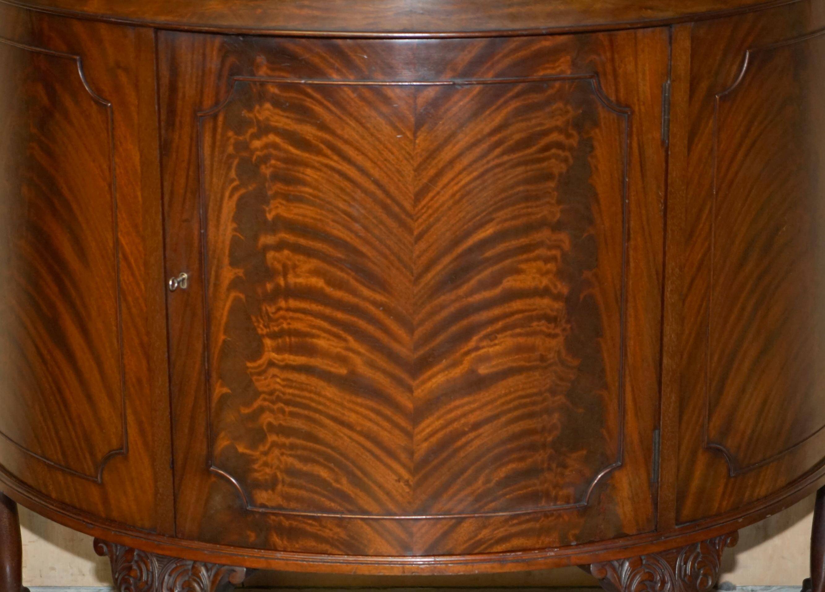 Antique Half-Moon Buffet in Flamed Hardwood, Cluster and Ball Legs, Restored