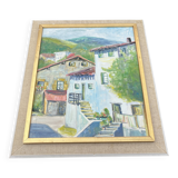 Painting, Basque house with green shutters