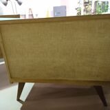 Vintage 70s wood and rattan commode