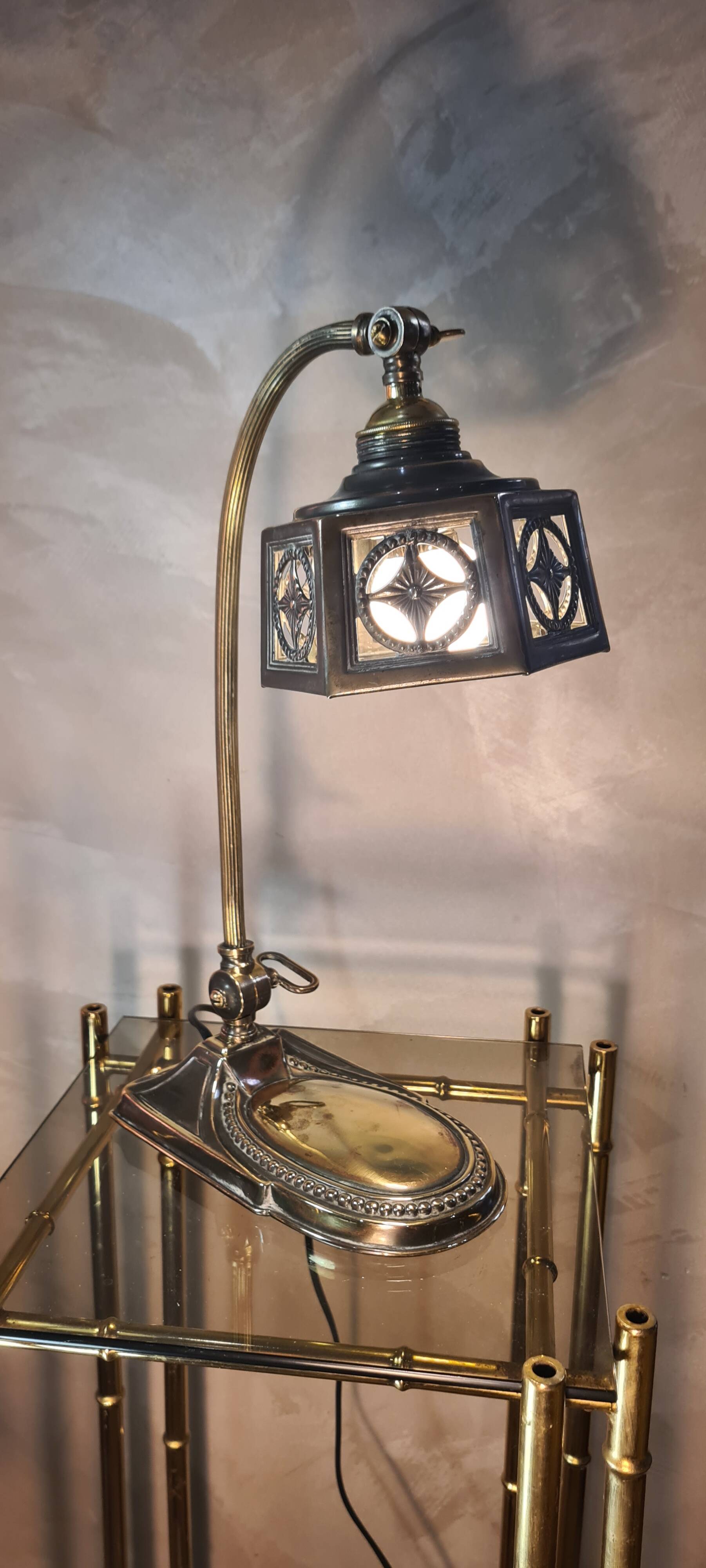 polished coppery brass art deco desk lamp numbered 3kg