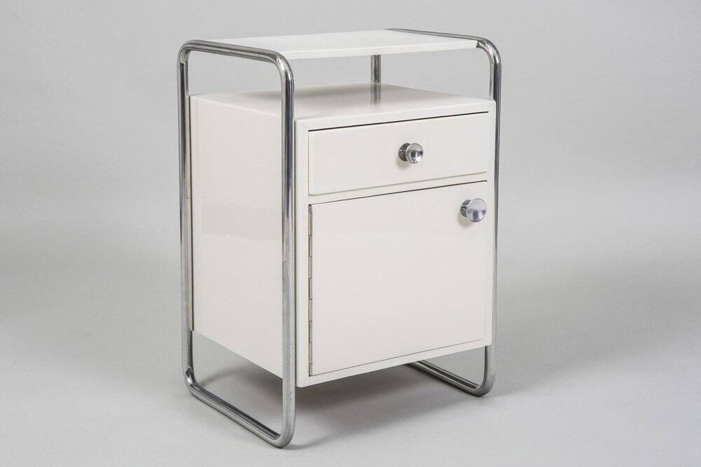Bauhaus Bedside Tables in Chrome & Wood by Sab, Czech, 1930s, Set of 2
