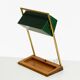 1960s Temde table lamp with a brass frame, teak base, and green lampshade