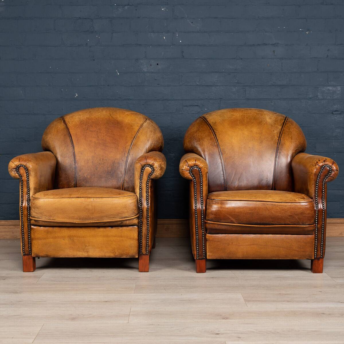 Vintage 20thc pair of dutch leather club chairs c.1980