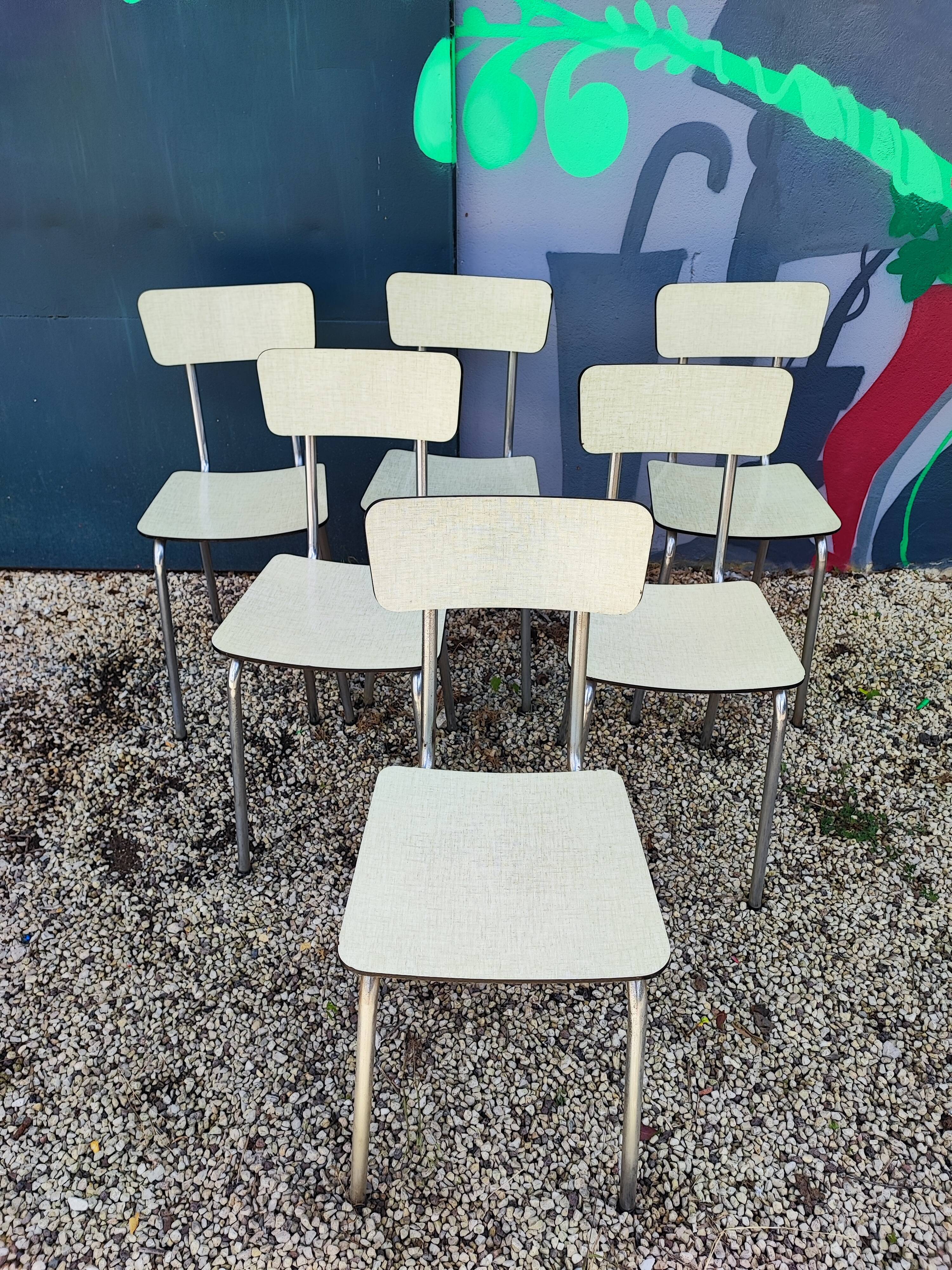 Lot 6 chaises formica jaune paille crème