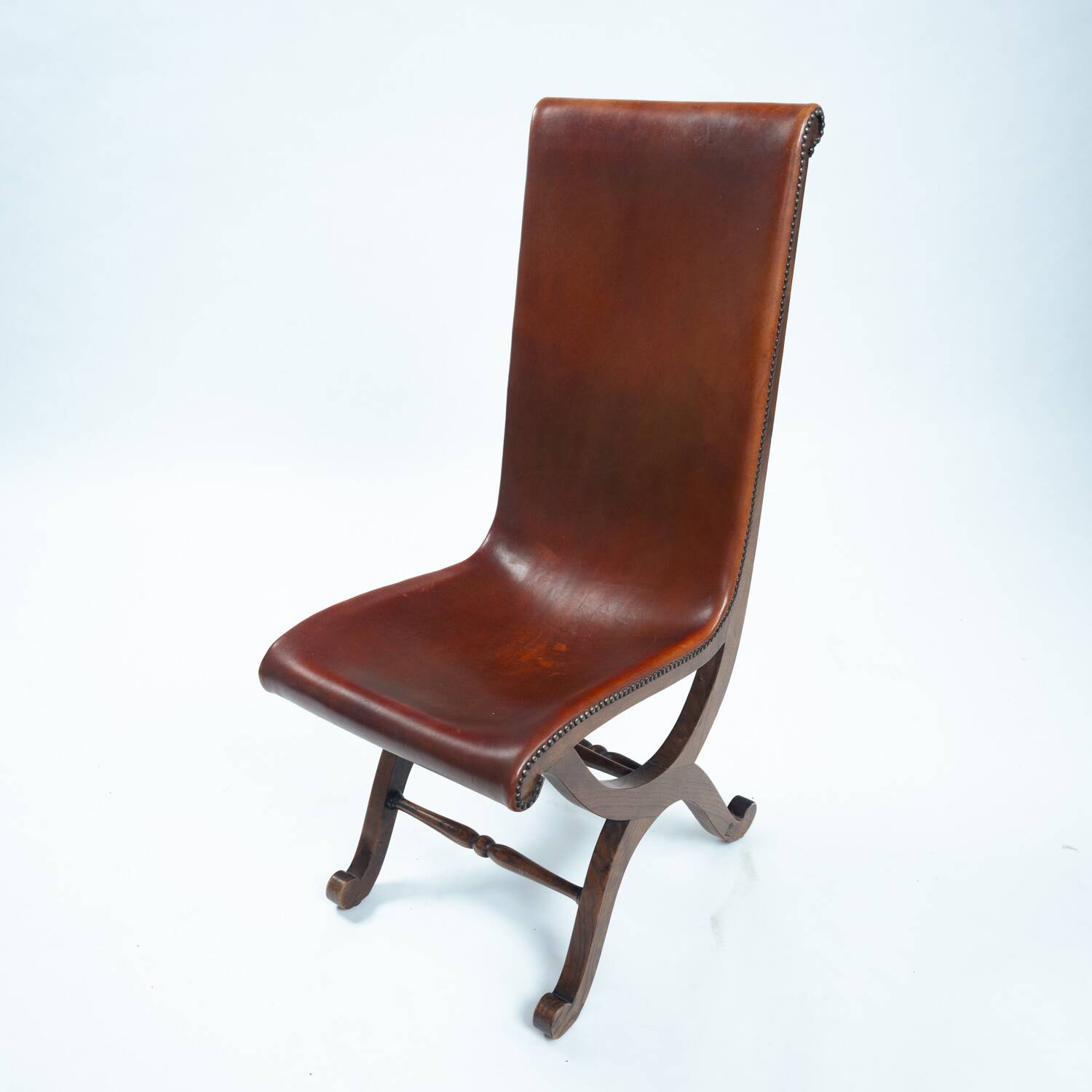 Pierre Lottier brown Spanish leather Slipper chairs by Almazan, 1950s